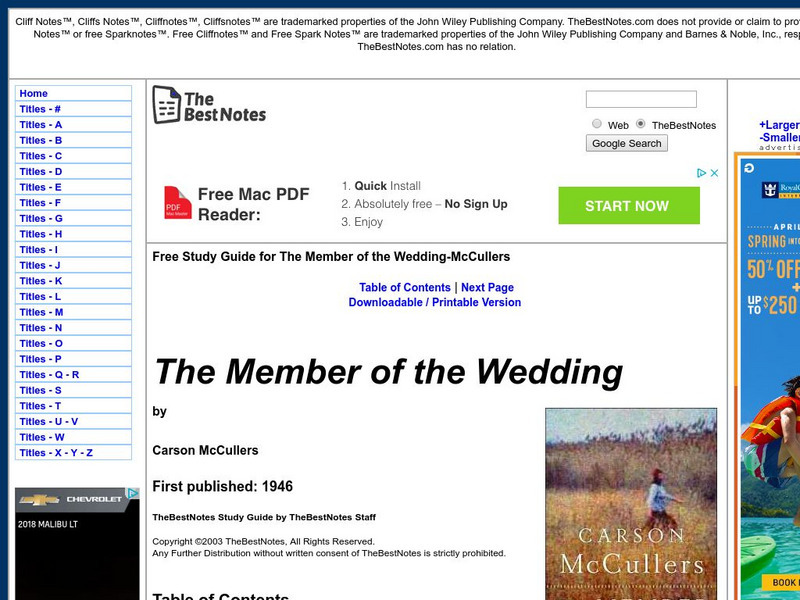 The Best Notes: The Member of the Wedding by Carson Mc Cullers Unit Plan The Best Notes: The Member of the Wedding by Carson Mc Cullers Unit Plan