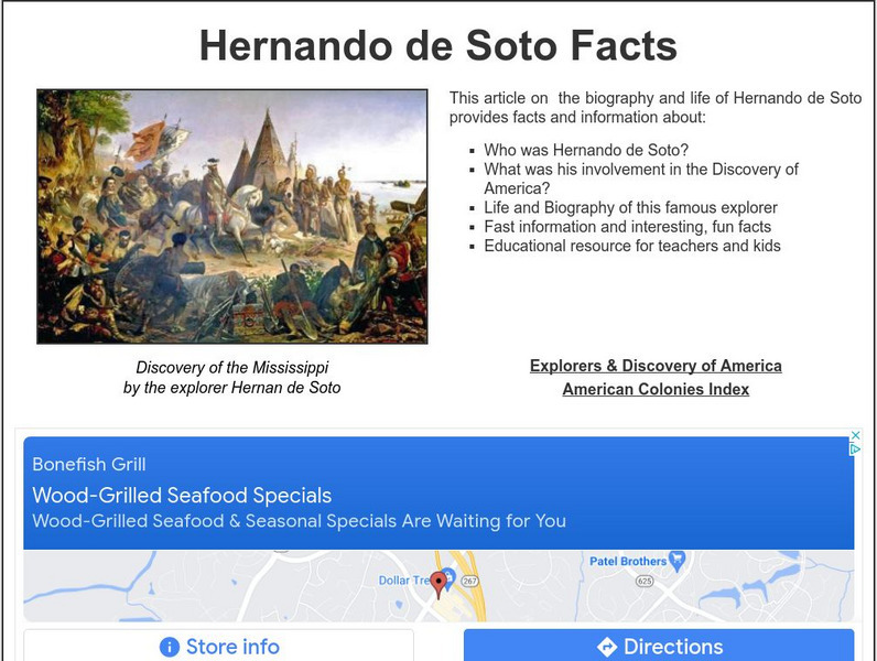 Siteseen: Land of the Brave: Hernando De Soto Facts Handout