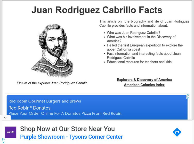 Siteseen: Land of the Brave: Juan Rodriguez Cabrillo Facts Handout Siteseen: Land of the Brave: Juan Rodriguez Cabrillo Facts Handout