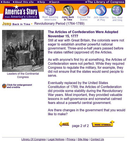 Loc: America's Story: Articles of Confederation Adopted Nov. 15, 1777 Activity Loc: America's Story: Articles of Confederation Adopted Nov. 15, 1777 Activity