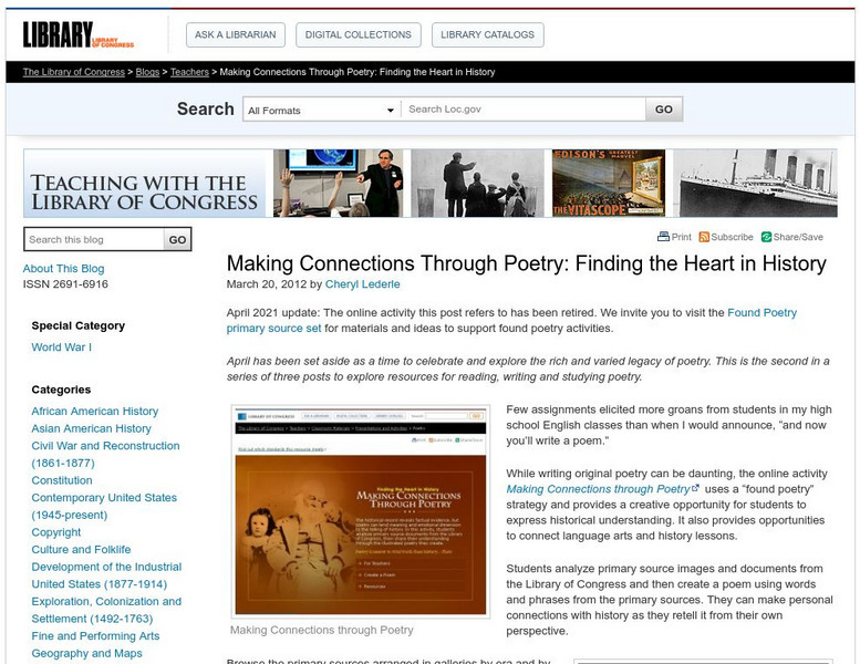 Loc: Making Connections Through Poetry Website Loc: Making Connections Through Poetry Website