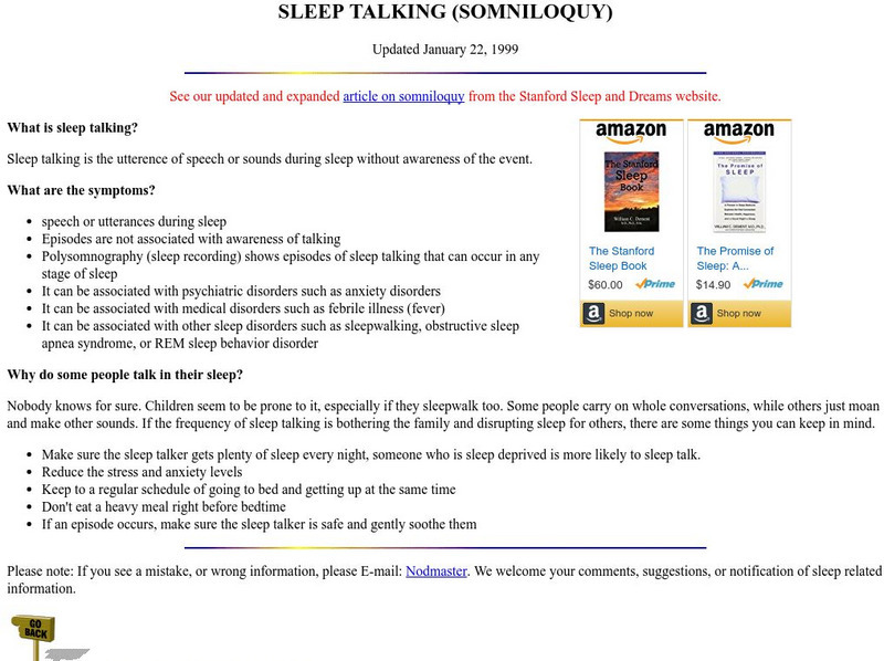 Stanford University: Sleep Talking (Somniloquy) Handout