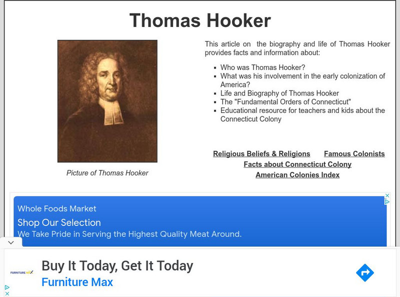 Siteseen: Land of the Brave: Thomas Hooker Handout Siteseen: Land of the Brave: Thomas Hooker Handout