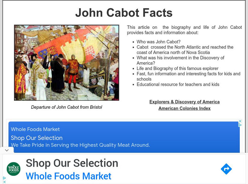 Siteseen: Land of the Brave: John Cabot Facts Handout Siteseen: Land of the Brave: John Cabot Facts Handout