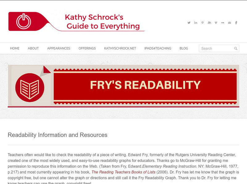 School.discovery.com: Fry's Readability Graph Website School.discovery.com: Fry's Readability Graph Website