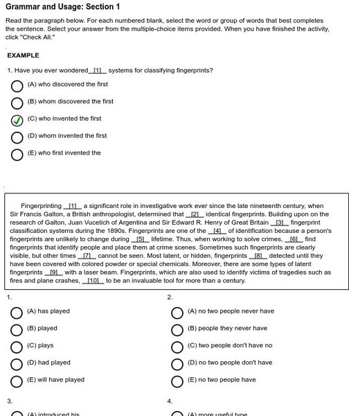 Holt, Rinehart and Winston: Sixth Course Grammar Quiz 1 Unknown Type