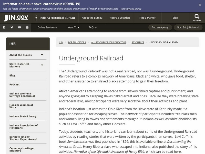 Indiana Historical Bureau: The Underground Railroad: A Well Kept Secret Activity Indiana Historical Bureau: The Underground Railroad: A Well Kept Secret Activity