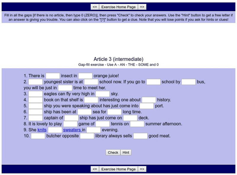 English Exercises Online: Article (3 Intermediate) Unknown Type English Exercises Online: Article (3 Intermediate) Unknown Type