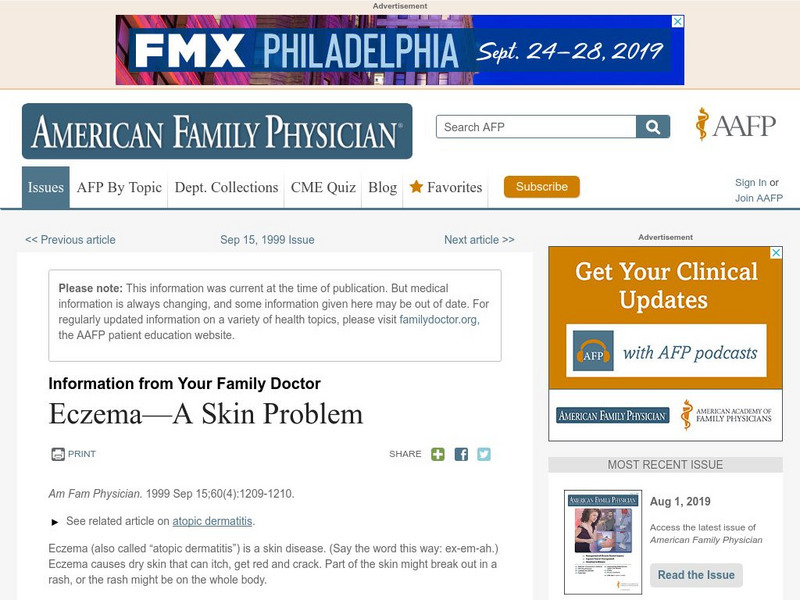 Aafp: American Family Physician: Eczema: A Skin Problem Article