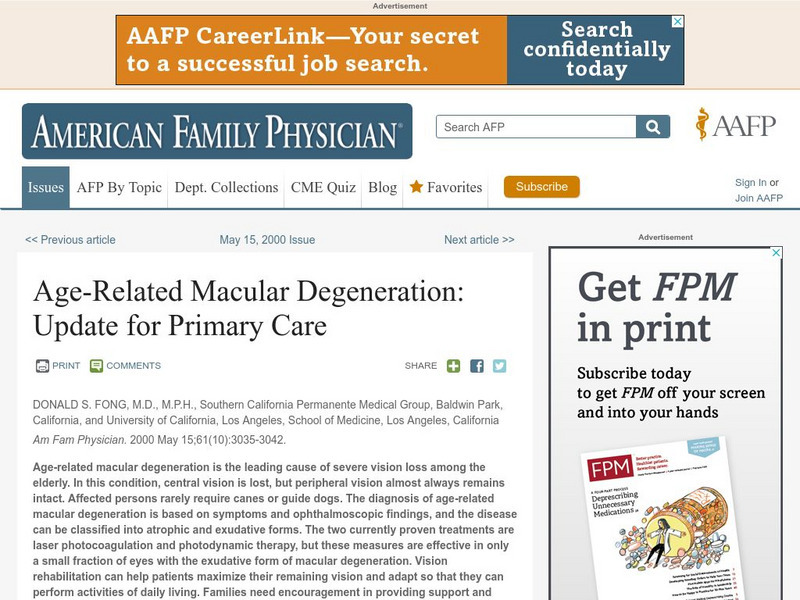 Aafp: Age Related Macular Degeneration Article Aafp: Age Related Macular Degeneration Article