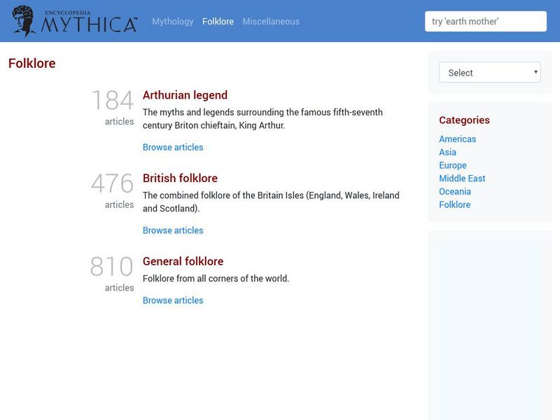 Encyclopedia Mythica: Folklore Handout Encyclopedia Mythica: Folklore Handout