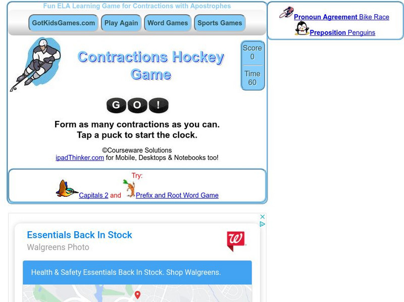 Got Kids Games: Contractions Hockey Game Interactive Got Kids Games: Contractions Hockey Game Interactive
