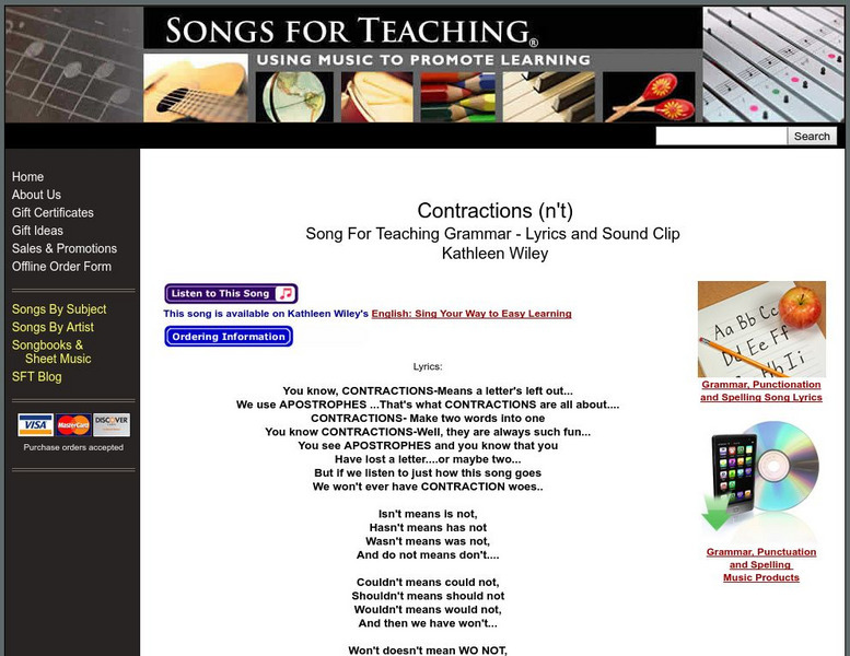 Songs for Teaching: N Apostrophe T Audio Songs for Teaching: N Apostrophe T Audio