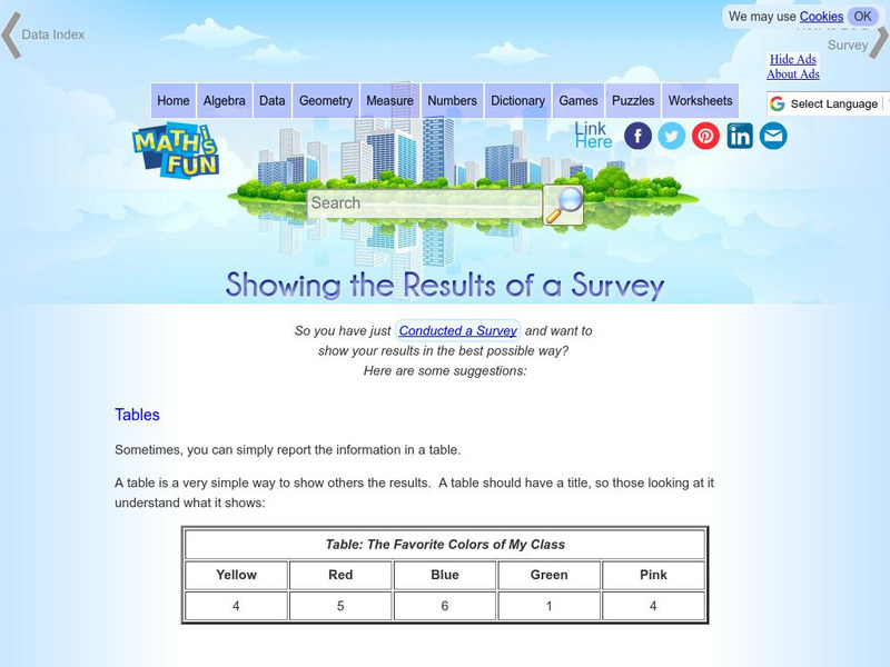 Math Is Fun: Showing the Results of a Survey Handout Math Is Fun: Showing the Results of a Survey Handout