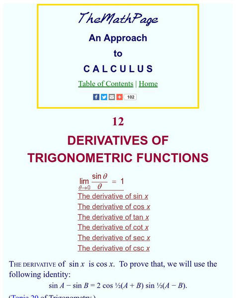 The Math Page: An Approach to Calculus: Derivatives of Trig. Functions Activity