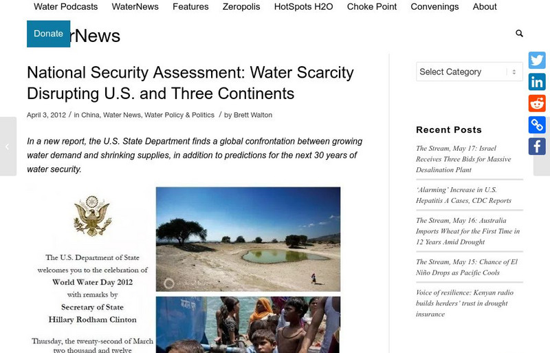 Circle of Blue: National Security Assessment: Water Scarcity Disrupts Continents Article Circle of Blue: National Security Assessment: Water Scarcity Disrupts Continents Article