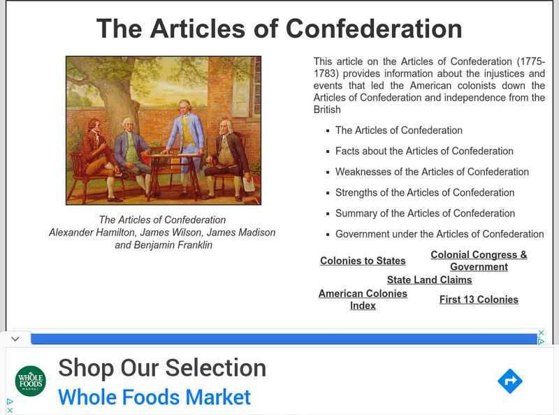 Siteseen: Land of the Brave: The Articles of Confederation Article Siteseen: Land of the Brave: The Articles of Confederation Article