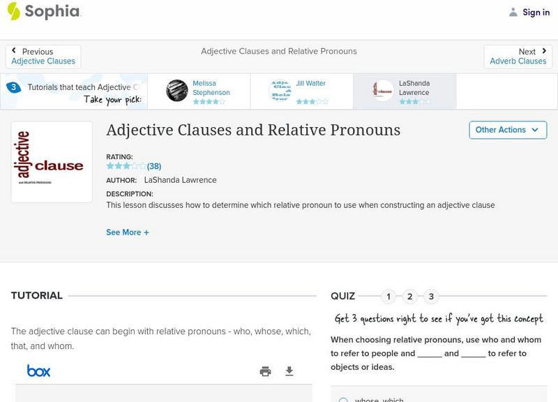 Sophia: Adjective Clauses and Relative Pronouns 2 Unit Plan