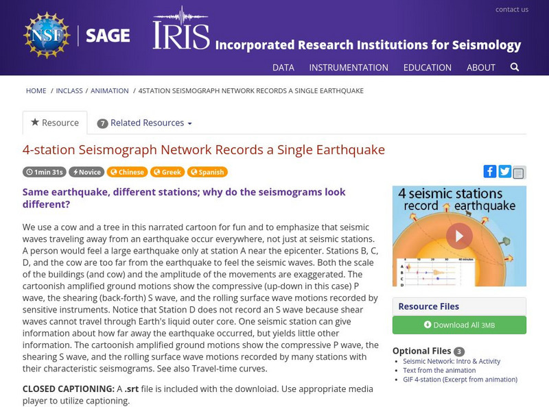 Iris: 4 Station Seismograph Network Records a Single Earthquake Instructional Video Iris: 4 Station Seismograph Network Records a Single Earthquake Instructional Video