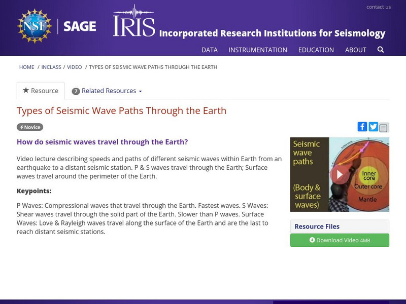Iris: Types of Seismic Wave Paths Through the Earth Instructional Video Iris: Types of Seismic Wave Paths Through the Earth Instructional Video