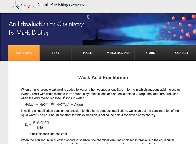 Chiral Publishing: An Introduction to Chemistry: Weak Acid Equilibrium eBook Chiral Publishing: An Introduction to Chemistry: Weak Acid Equilibrium eBook