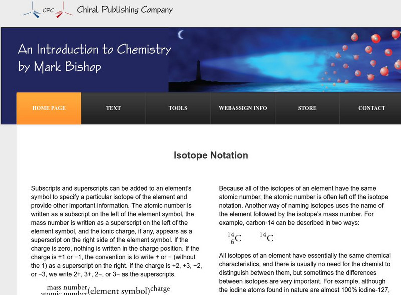 Chiral Publishing: An Introduction to Chemistry: Isotope Notation Interactive