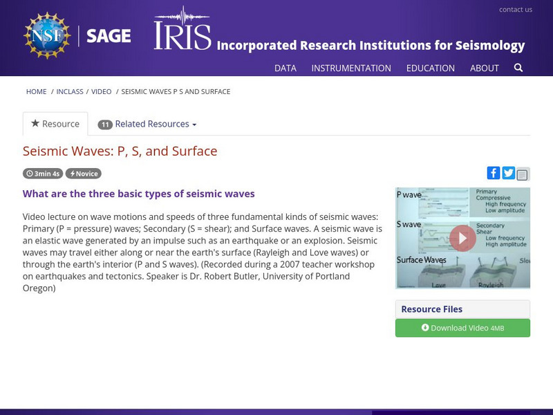 Iris: Seismic Waves: P, S, and Surface Instructional Video Iris: Seismic Waves: P, S, and Surface Instructional Video