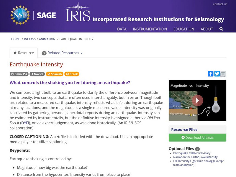 Iris: Earthquake Intensity Instructional Video Iris: Earthquake Intensity Instructional Video