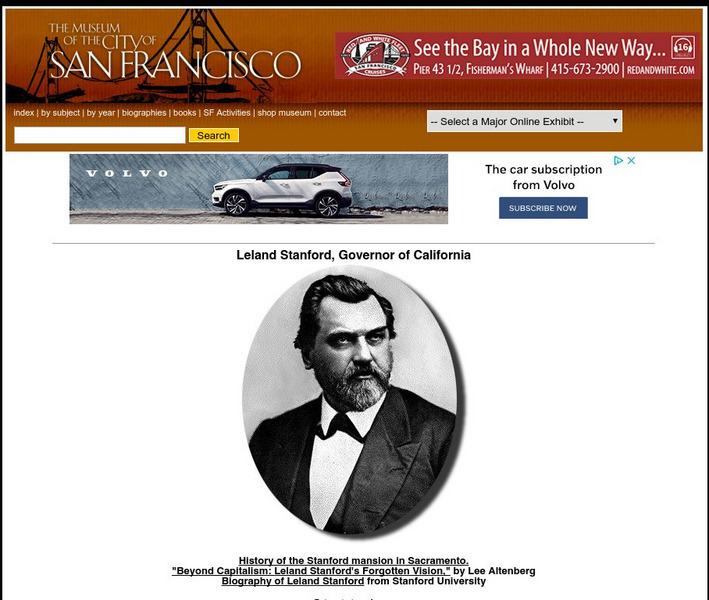 Virtual Museum of San Francisco: Leland Stanford, Governor of California Website