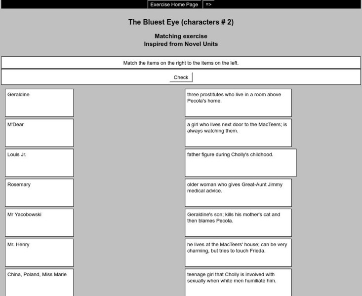 English Exercises Online: The Bluest Eye Character Quiz Unknown Type English Exercises Online: The Bluest Eye Character Quiz Unknown Type