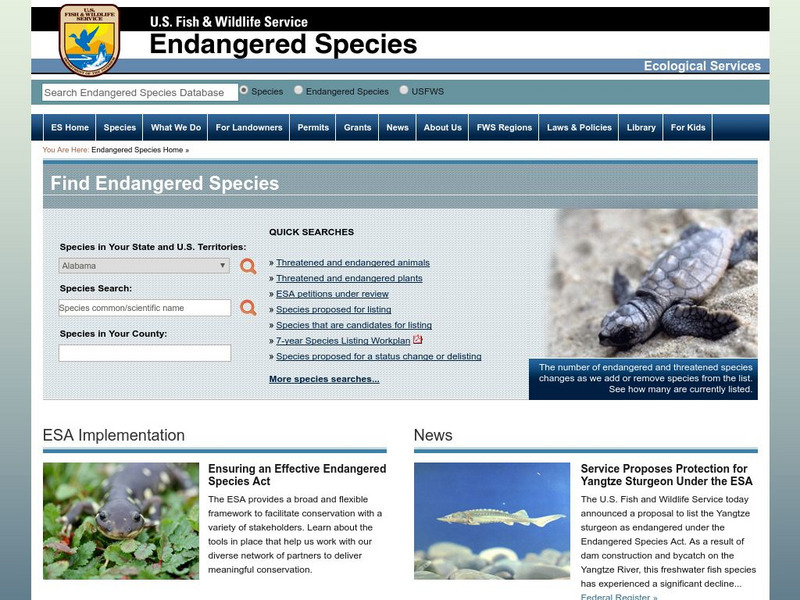 U.s. Fish and Wildlife Service: Endangered Species Website U.s. Fish and Wildlife Service: Endangered Species Website