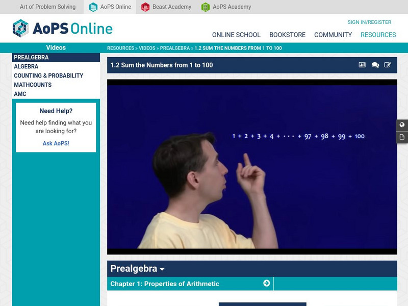 Art of Problem Solving: Sum the Numbers From 1 to 100 Instructional Video Art of Problem Solving: Sum the Numbers From 1 to 100 Instructional Video