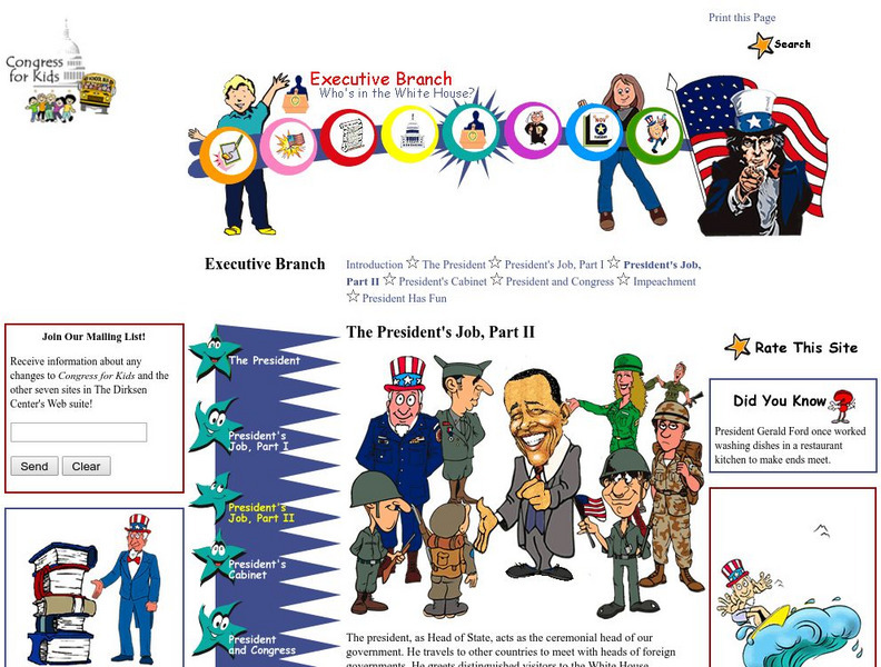 Congress for Kids: Executive Branch: President's Job, Part Ii Unit Plan Congress for Kids: Executive Branch: President's Job, Part Ii Unit Plan