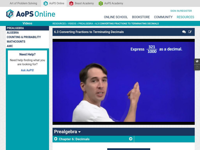 Art of Problem Solving: Converting Fractions to Terminating Decimals Instructional Video