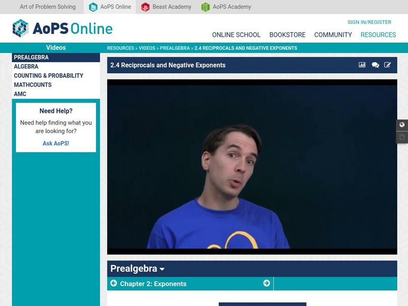 Art of Problem Solving: Reciprocals and Negative Exponents Instructional Video