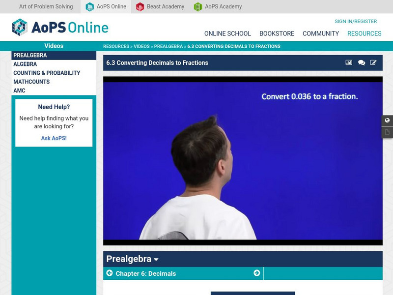 Art of Problem Solving: Converting Decimals to Fractions Instructional Video