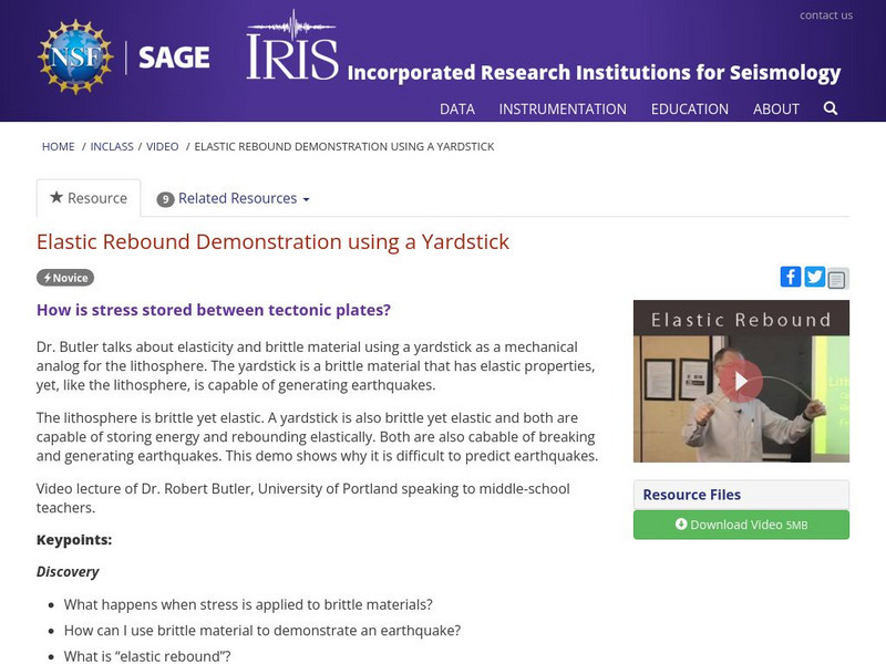 Iris: Elastic Rebound Demonstration Using a Yardstick Instructional Video Iris: Elastic Rebound Demonstration Using a Yardstick Instructional Video