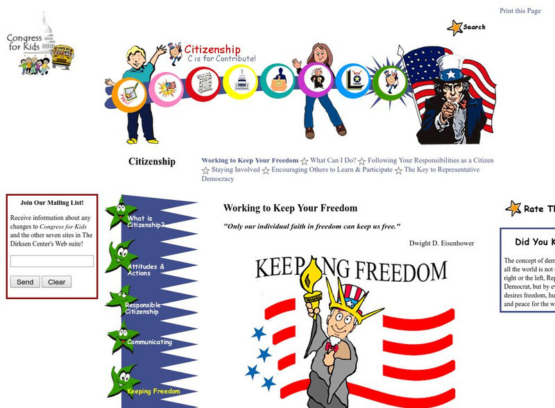 Congress for Kids: Citizenship: Working to Keep Your Freedom Unit Plan Congress for Kids: Citizenship: Working to Keep Your Freedom Unit Plan