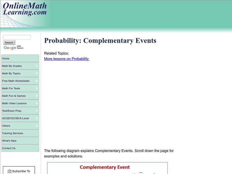 Online Math Learning: Probability: Complementary Events Website Online Math Learning: Probability: Complementary Events Website