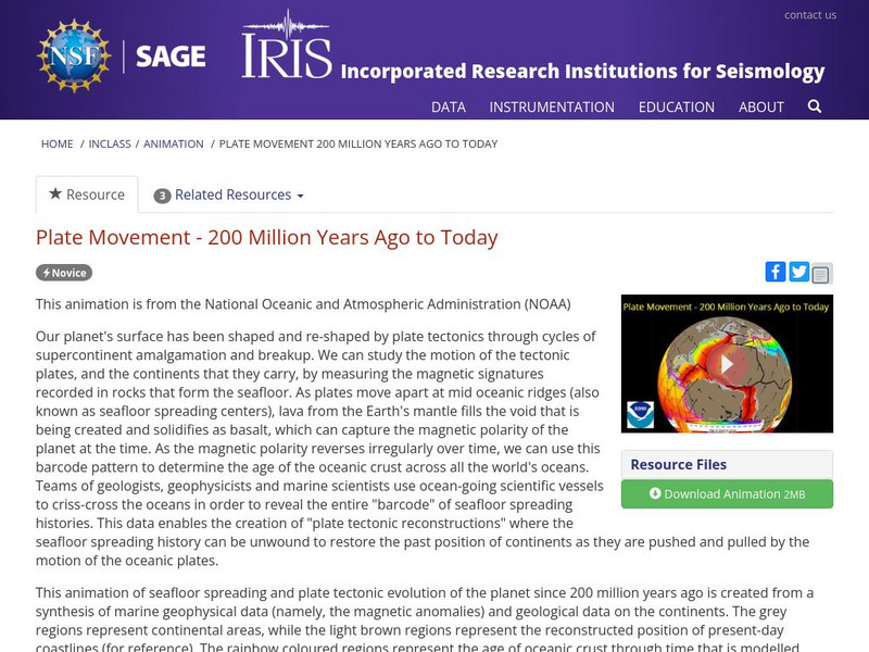 Iris: Plate Movement 200 Million Years Ago to Today Instructional Video Iris: Plate Movement 200 Million Years Ago to Today Instructional Video
