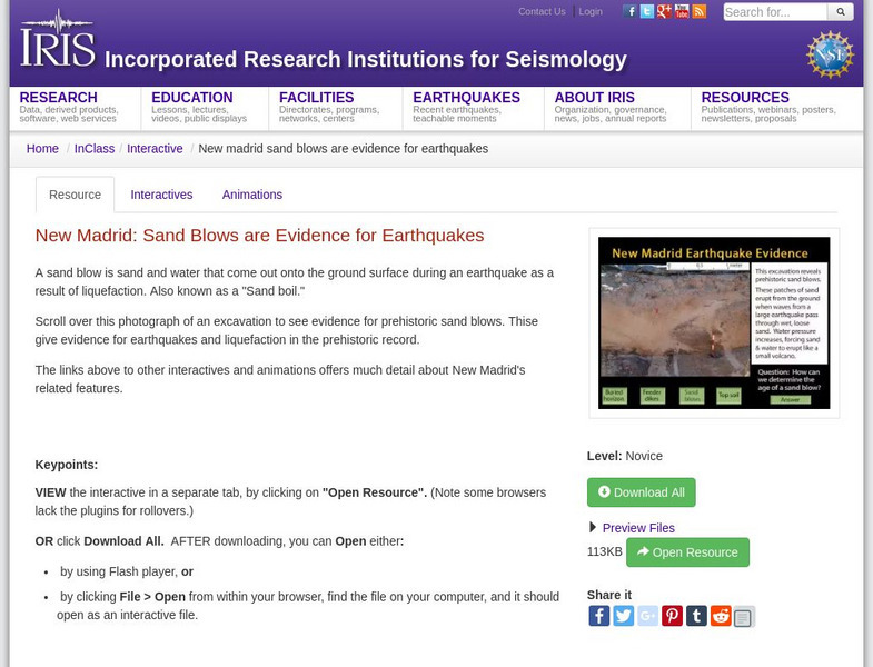 Iris: New Madrid: Sand Blows Are Evidence for Earthquakes Interactive Iris: New Madrid: Sand Blows Are Evidence for Earthquakes Interactive