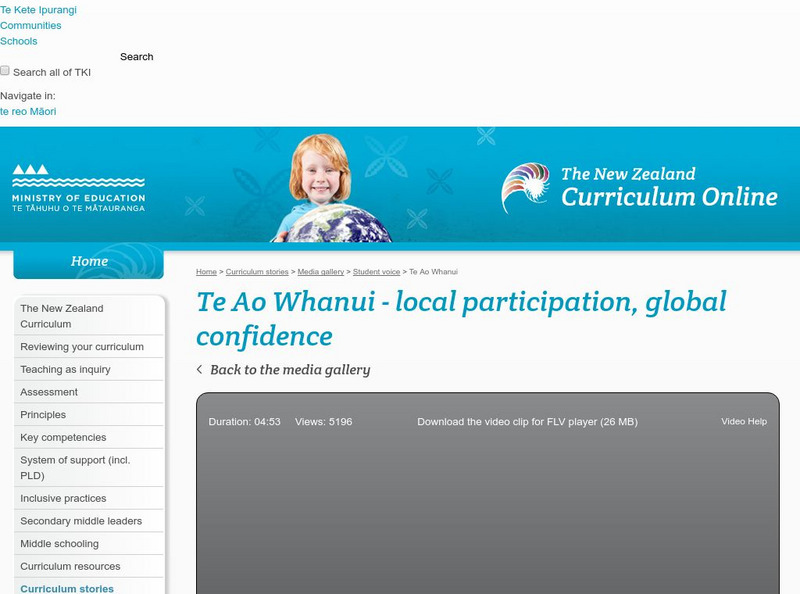 Te Kete Ipurangi: Te Ao Whanui Local Participation, Global Confidence Instructional Video