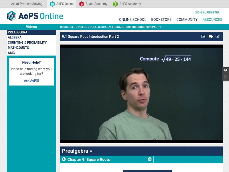 Art of Problem Solving: Square Root Introduction Part 2 Instructional Video Art of Problem Solving: Square Root Introduction Part 2 Instructional Video