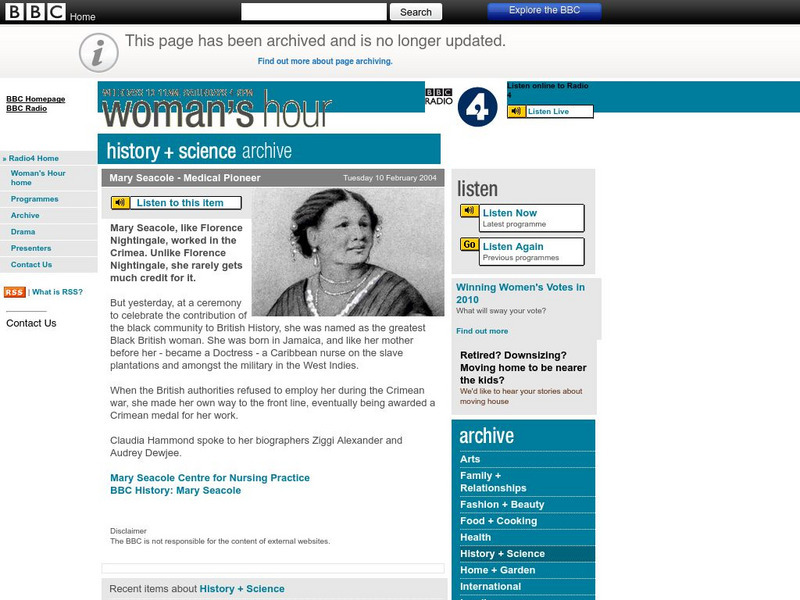 Bbc: Mary Seacole: Medical Pioneer: Mary Seacole Website