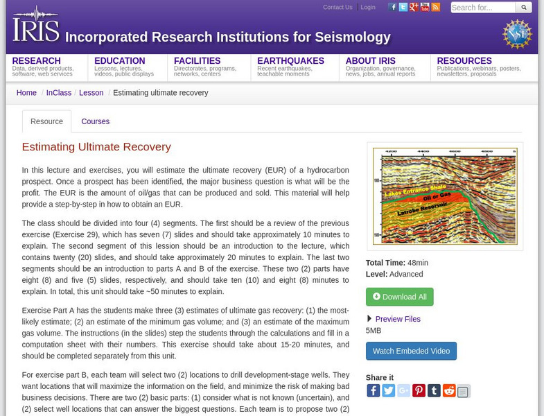 Iris: Estimating Ultimate Recovery Lesson Plan Iris: Estimating Ultimate Recovery Lesson Plan