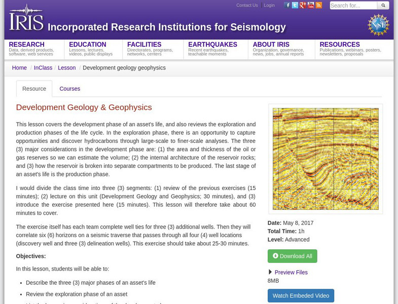Iris: Development Geology & Geophysics Lesson Plan