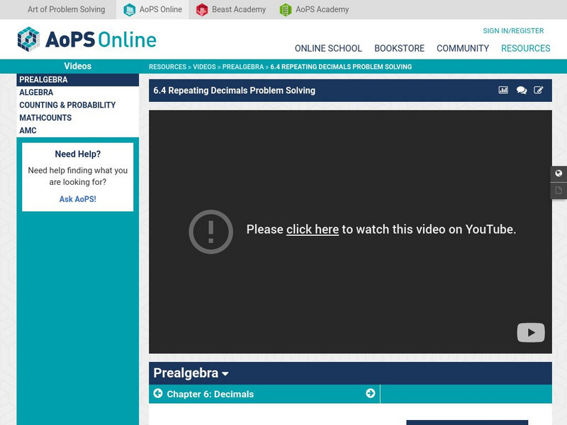 Art of Problem Solving: Repeating Decimals Problem Solving Instructional Video
