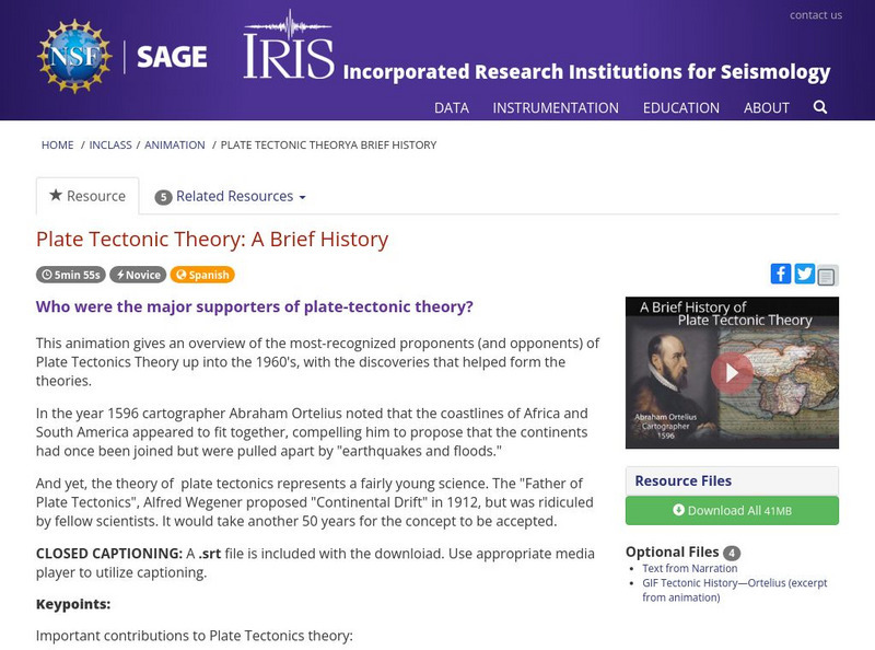 Iris: Plate Tectonic Theory: A Brief History Instructional Video Iris: Plate Tectonic Theory: A Brief History Instructional Video