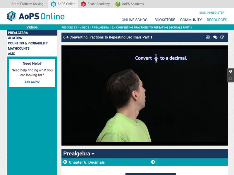 Art of Problem Solving: Converting Fractions to Repeating Decimals Part 1 Instructional Video