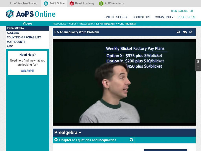 Art of Problem Solving: An Inequality Word Problem Instructional Video Art of Problem Solving: An Inequality Word Problem Instructional Video